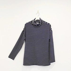 NWT Women's Thyme Maternity Comfy Stretchy Striped Navy Turtleneck Top XXL